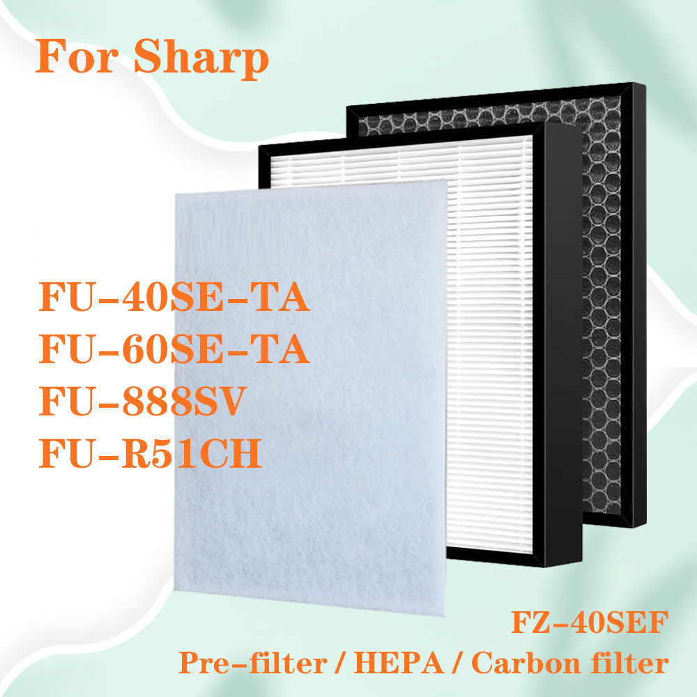 สําหรับเครื่องฟอกอากาศ Sharp FU-40SE-TA FU-60SE-TA FU-888SV FU-R51CH เปลี่ยนแผ่นกรอง HEPA และตัวกรอง