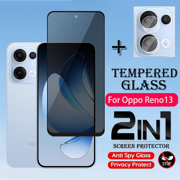 2 IN1 Anti Peek ฟิล์มแก้วสําหรับ Oppo Reno 13 Reno13 5G 2024 เต็มหน้าจอปกป้องความเป็นส่วนตัวฟิล์มกระจกนิรภัยโค้งด้านหน้าฟิล์มกลับกล้องฟิล์ม
