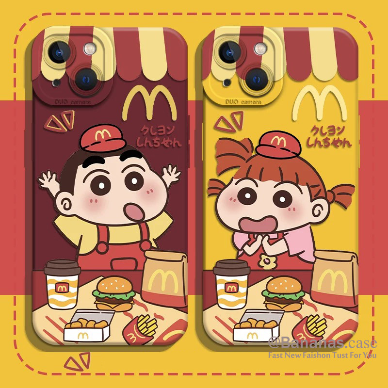 Iphone 16 15 14 13 12 11 Pro Max X Xr Xs Max 7 8 Plus SE2020 เคสโทรศัพท์อะนิเมะการ์ตูน French Fries Crayon Shin Chan คู่ฝาครอบโทรศัพท์นุ่ม