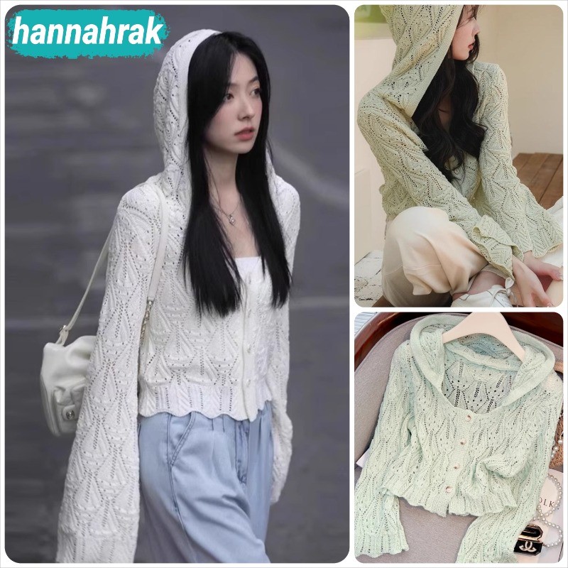 (ส่งจากกรุงเทพฯ)เสื้อเชิ้ตคลุมด้วยผ้า เสื้อถักตาข่าย สำหรับผู้หญิง เกาหลีใต้ สไตล์ฤดูร้อนเก๋ไก๋ เรียบหรู แขนยาว กันแดด