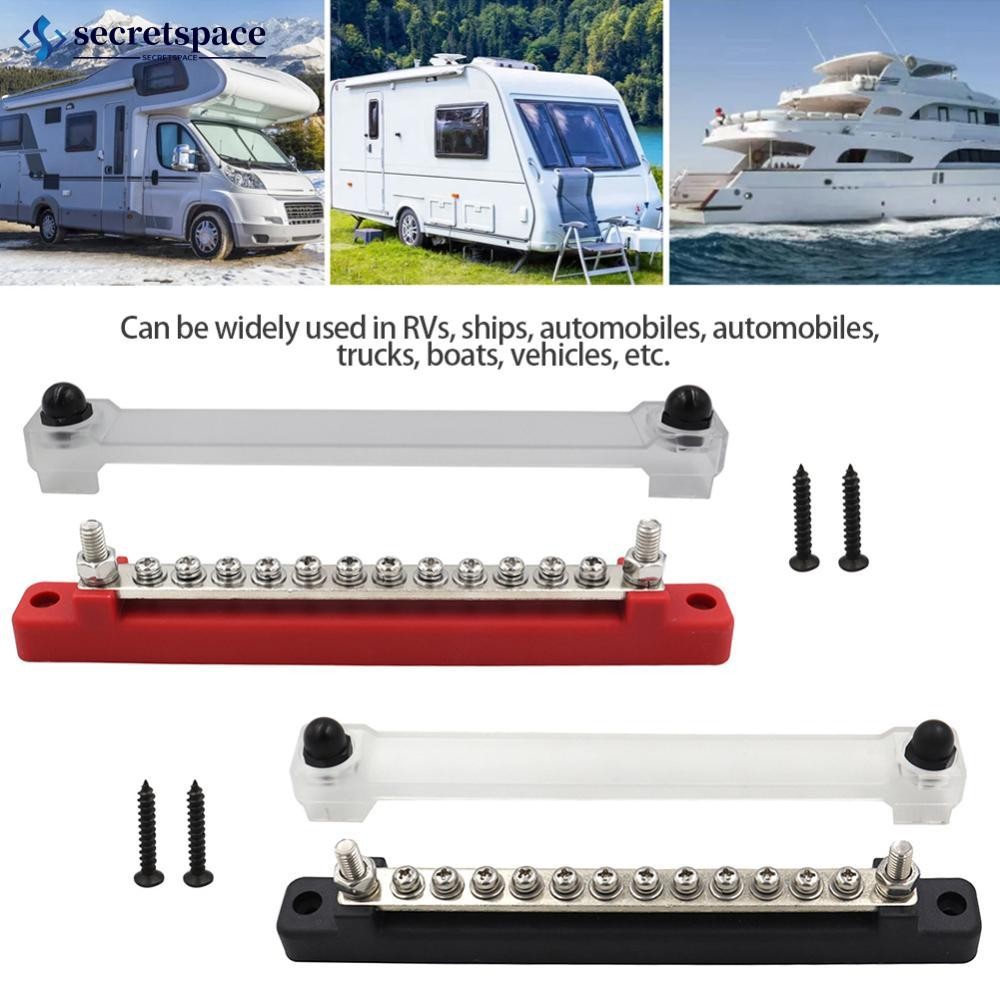 SECRETSPACE 12V เรือ Camper RV Bus Bar Terminal Block 1/4 นิ้วสตั๊ด 150A ไฟฟ้ากระจายบล็อก Bus Bar M6