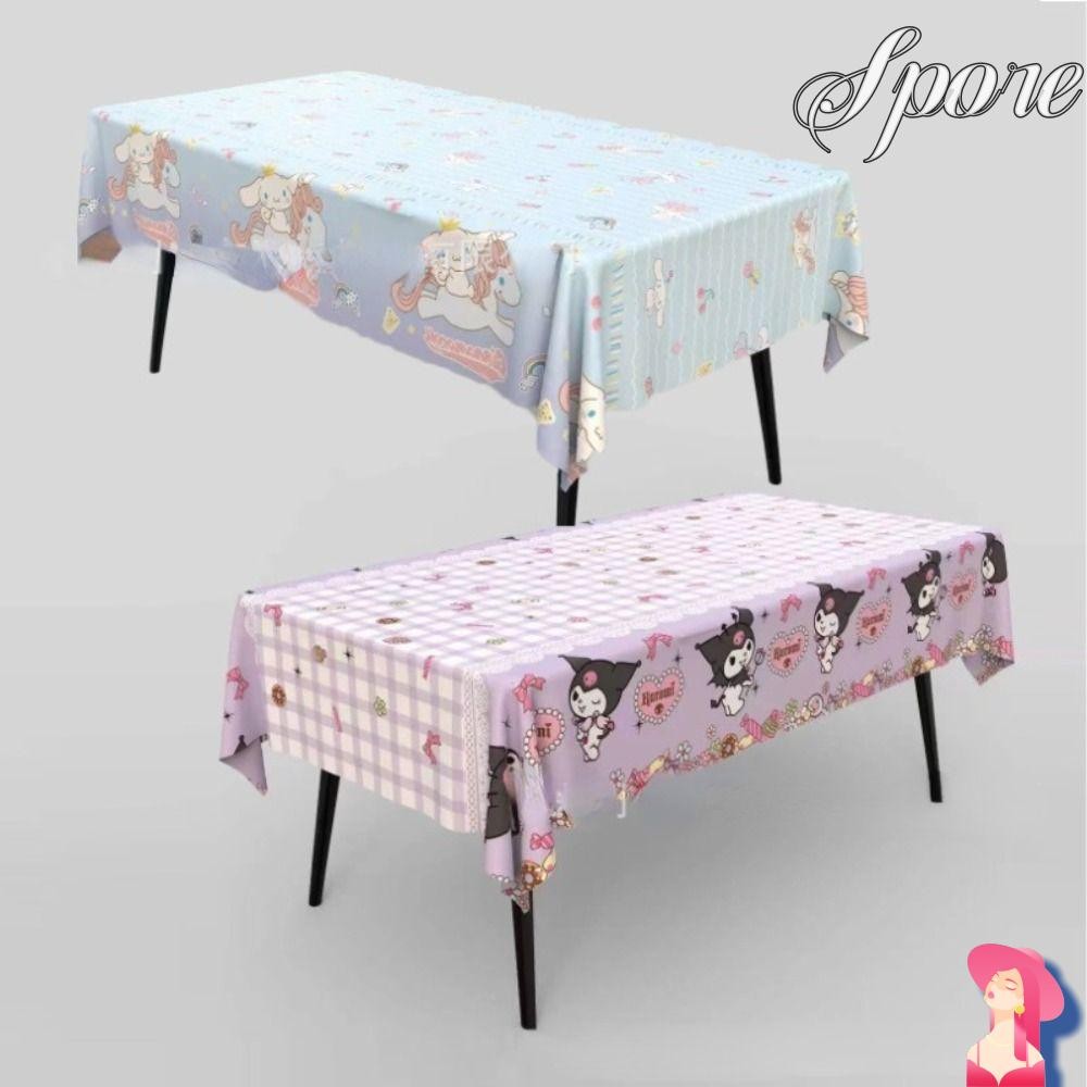 SPORE ผ้าปูโต๊ะลาย Kuromi & Cinnamoroll กันน้ำ กระเป๋าผ้า อุปกรณ์ปาร์ตี้วันเกิด Melody แบบพับได้​
