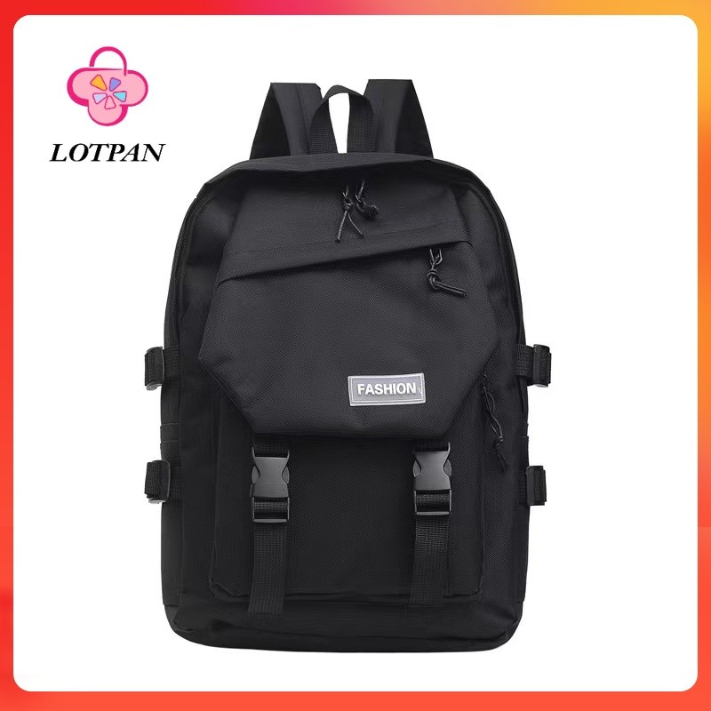 LOTPAN กระเป๋าเป้ สำหรับนักเรียน สไตล์เกาหลี มี5สี แฟชั่นกระเป๋าเป้สะพายหลังความจุขนาดใหญ่ใหม่ สีทึบอินเทรนด์ลําลองอเนกป