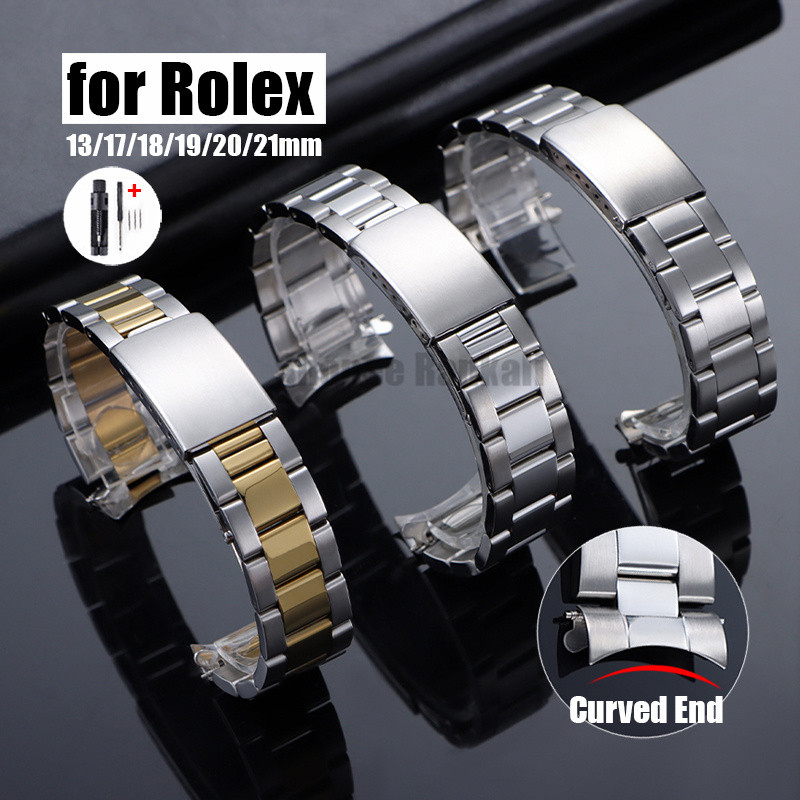 13มิลลิเมตร17มิลลิเมตร18มิลลิเมตร19มิลลิเมตร20มิลลิเมตร21มิลลิเมตรสแตนเลสนาฬิกาวงสําหรับ โรเล็กซ์ สายโค้งปลายโลหะ3-ลูกปัด นาฬิกาวงผู้หญิงผู้ชายสร้อยข้อ