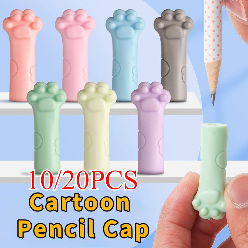 10/20PCS การ์ตูนลูกแมวดินสอหมวกน่ารักยางลบดินสอ Extender ดินสอฝาครอบป้องกัน