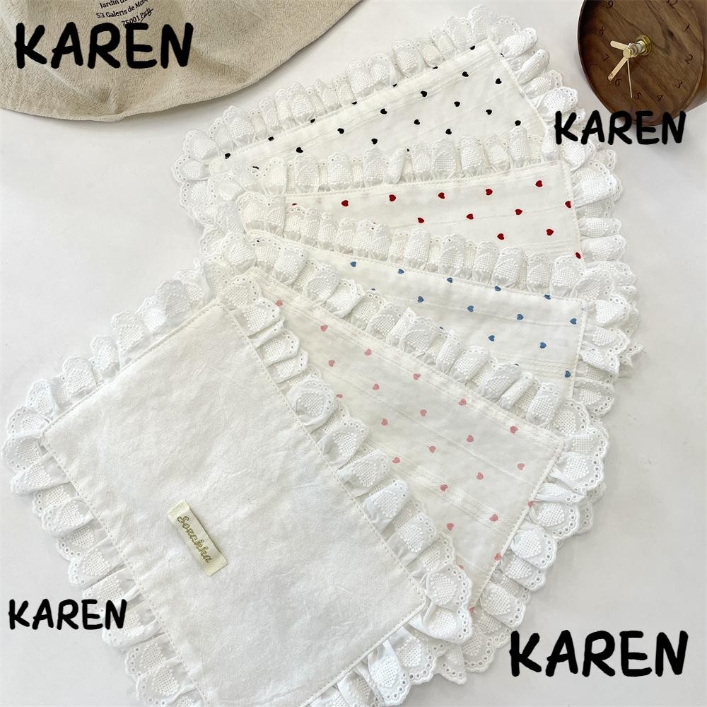 KAREN แผ่นรองจานลูกไม้, ชั้นวางถ้วยกระพือปีกอ่อน, โต๊ะสี่เหลี่ยมหัวใจ ผ้าเช็ดปากผ้าฝ้ายตกแต่งโต๊ะ