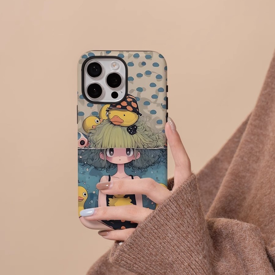 เคสโทรศัพท์สาวเป็ดเหลือง 2-in-1 เข้ากันได้กับ iPhone 15 Pro Max, Apple 16 14 Plus 11/12/13 Pro Max, เคสป้องกันกันกระแทกใหม่