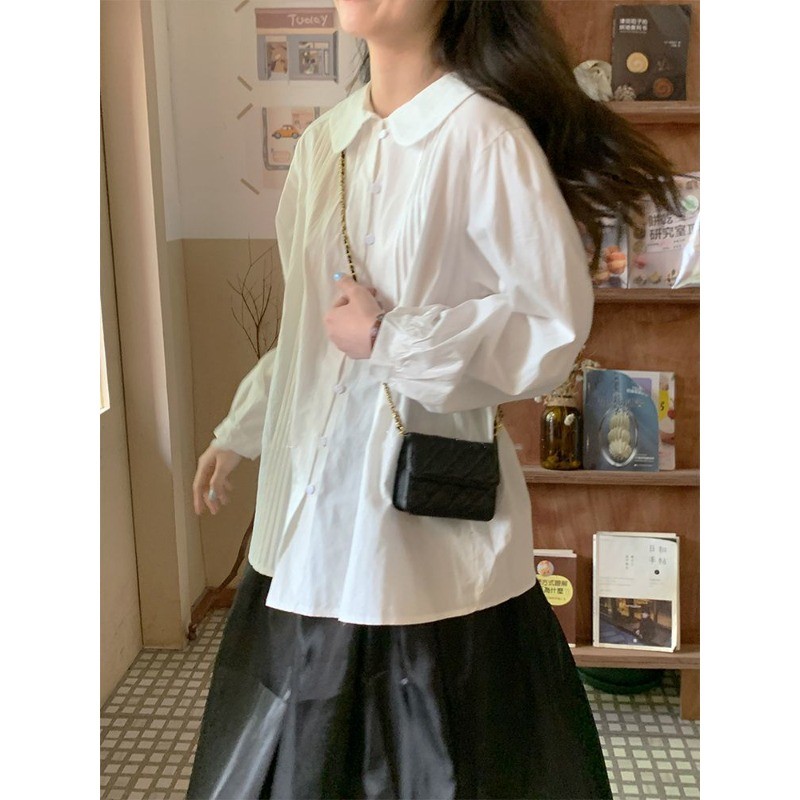 Mona~สีทึบ หลวม แขนยาว เสื้อเชิ้ต วินเทจ เวอร์ชั่นเกาหลี