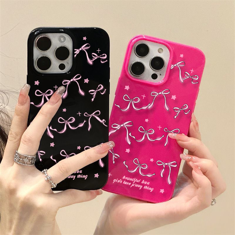 สำหรับ iPhone 16 Pro Max เคส ไอโฟน สีดำมันTPUซอฟท์เคส กันกระแทกกล้องป้องกัน โบว์ดอกไม้ เข้ากันได้กับ 14 13 12 Pro 11...