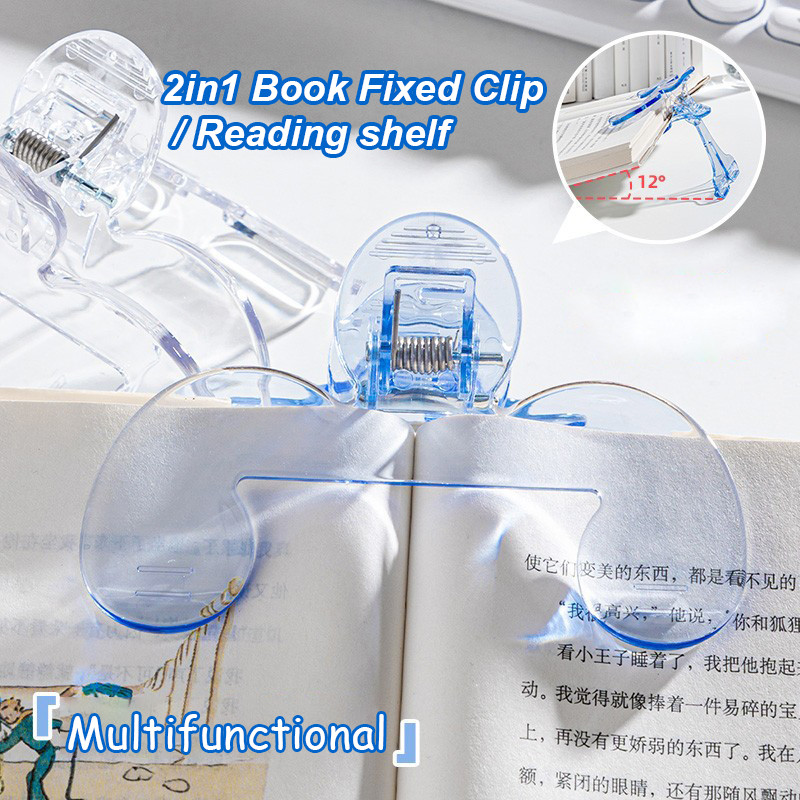 คลิปหนีบหนังสือแบบใส 2ใน1 พร้อม 12° วงเล็บ การอ่านช่วยเหลือชั้นวางมัลติฟังก์ชั่ผู้ถือหนังสือบุ๊คมาร์คเครื่องเขียนอุปกรณ์การเรียน