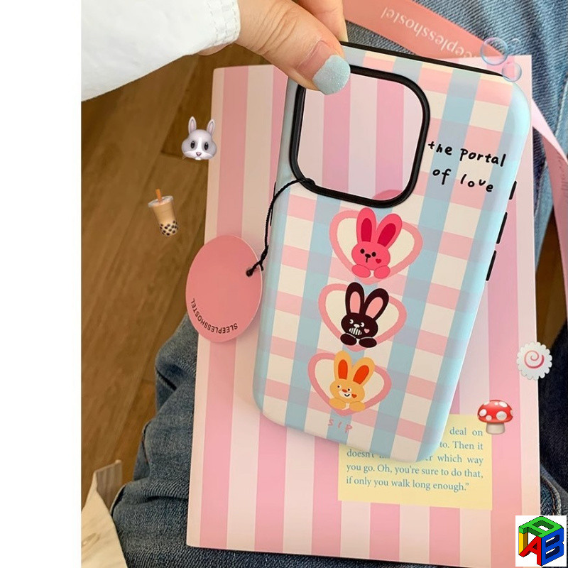 Ins เคสโทรศัพท์กระต่ายน่ารัก iPhone 17/16Pro เคสโทรศัพท์ iPhone 15ProMax ฟิล์ม 2-in-1 14/13/12/11Promax Xsmax 7/8plus เคสป้องกันป้องกันการตกสองชั้น