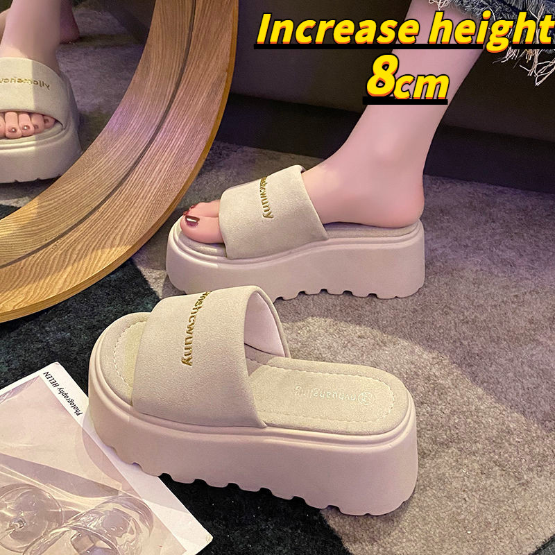 [เพิ่มความสูง 8 ซม.] หนา-Soled เพิ่ม Flip-Flops ผู้หญิงฤดูร้อนสวมใส่ด้านนอกรองเท้าแตะแฟชั่นรองเท้าแตะ