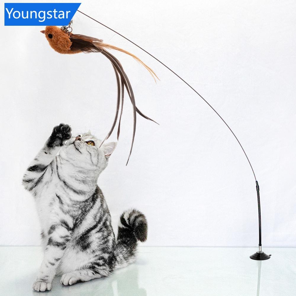 YOUNGSTAR ของเล่นแมวแบบโต้ตอบ นกขนนกมีกระดิ่ง สําหรับลูกแมว พร้อมไม้ล่อ K8W3