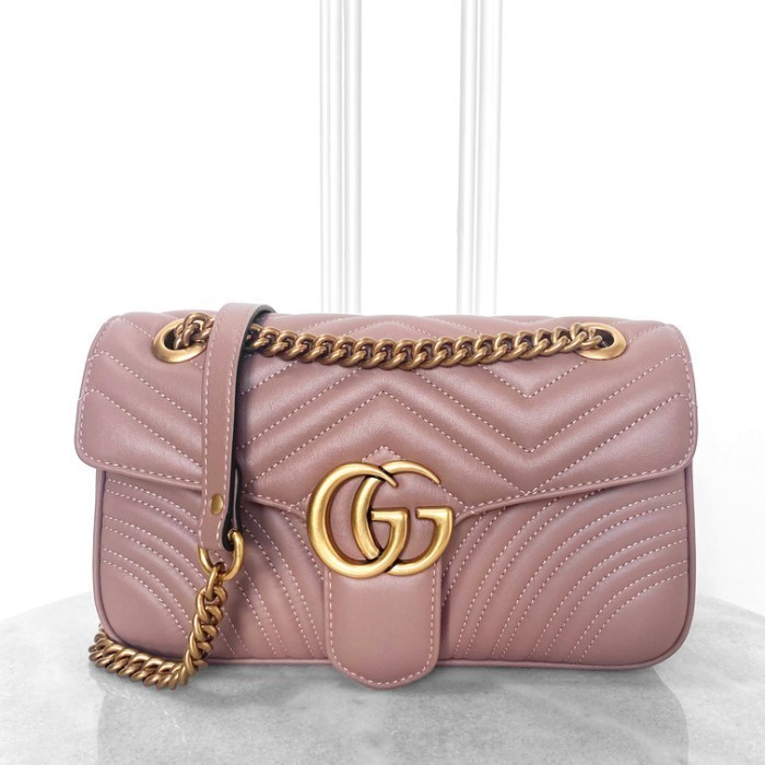 สินค้าแท้มือสอง  กระเป๋าสะพายข้างสำหรับผู้หญิง  กระเป๋า Gucci Pink Mamon