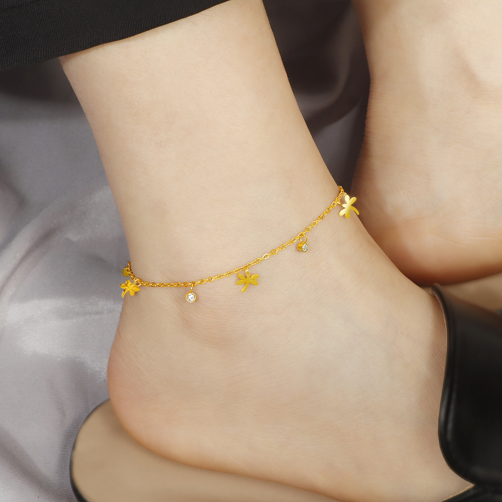 Niche Design ไทเทเนียมเหล็ก Dragonfly Zircon สร้อยข้อเท้าหญิง Mori สไตล์ที่ไม่ซ้ํากัน Influencer โซ่เท้าเซ็กซี่ Ankleless สี Chain