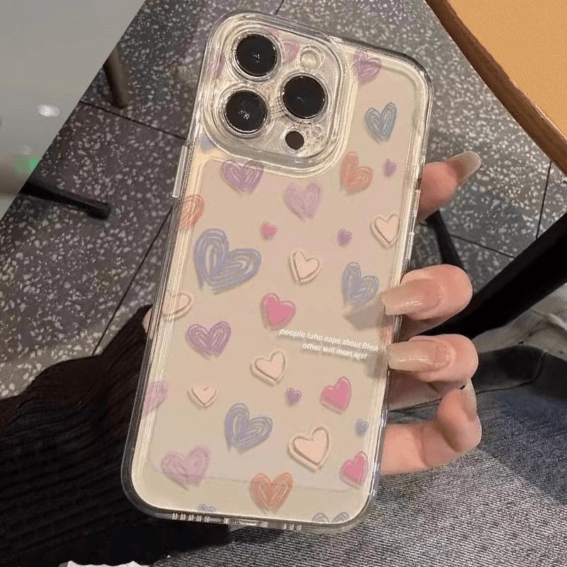 เคสโทรศัพท์โปร่งใสสําหรับ iPhone 11 12 13 14 15 16 Pro Max 14 15 Plus 12 13 14 15 Pro XR XS Max สีสัน Love Graffiti - รูปที่ 3
