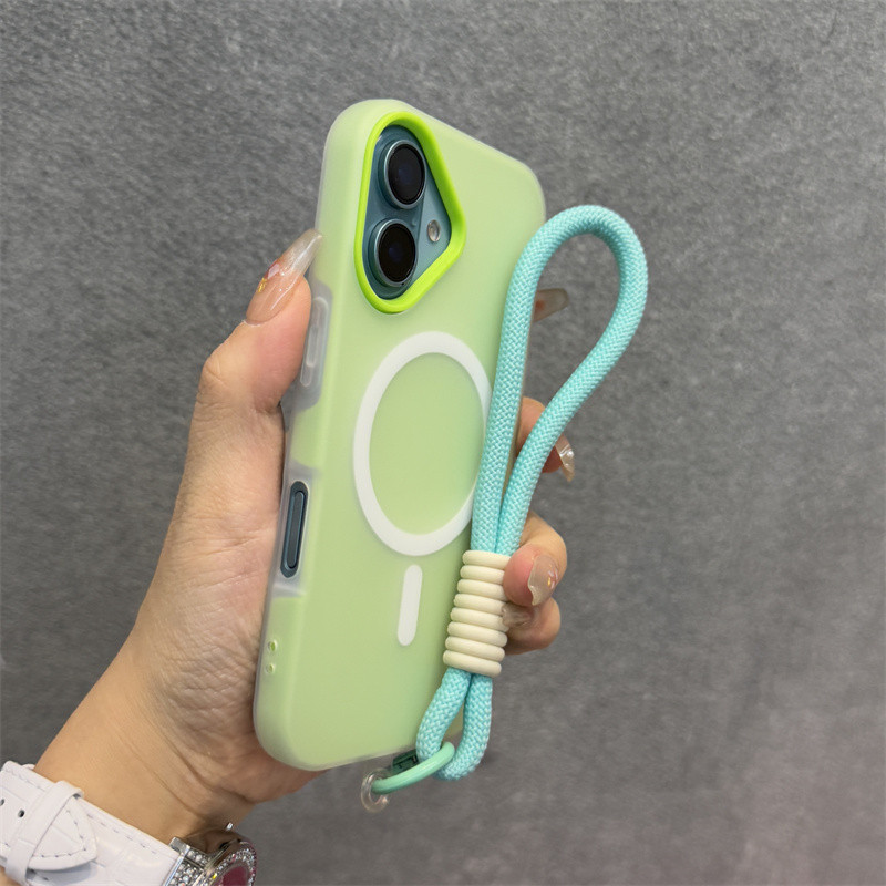 พร้อม Lanyard2-in-1 Jelly Matte แม่เหล็กซิลิโคนเคสโทรศัพท์สําหรับ iPhone 16 15 14 13 12 11 Pro Max 16 Plus กันกระแทก Soft Case Cover