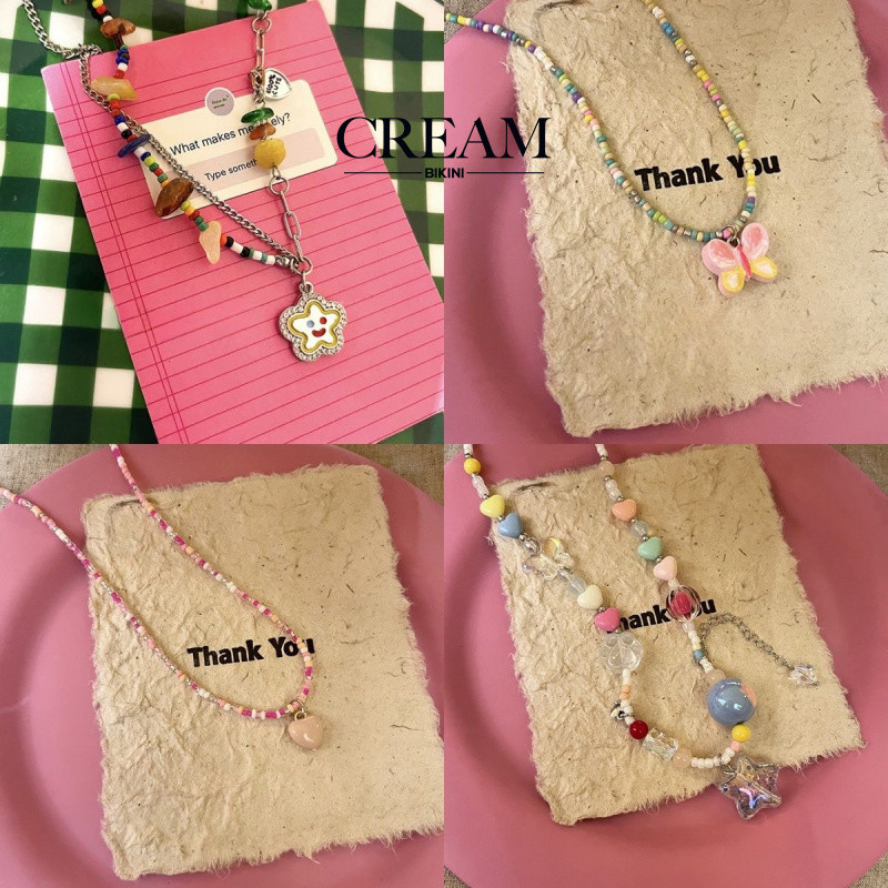 [SUMMER LUV] ลูกปัดสีสันสดใส Childlike Contrast Color Star Candy สร้อยคอหวาน Clavicle Chain จี้คอ