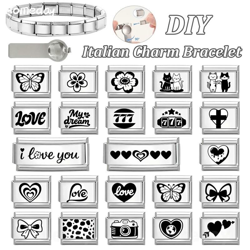 ดอกไม้สีดําตัวอักษร777หัวใจอิตาลีเสน่ห์สร้อยข้อมือพอดี9มิลลิเมตรสร้อยข้อมือสแตนเลส ทําเอง เครื่องประ