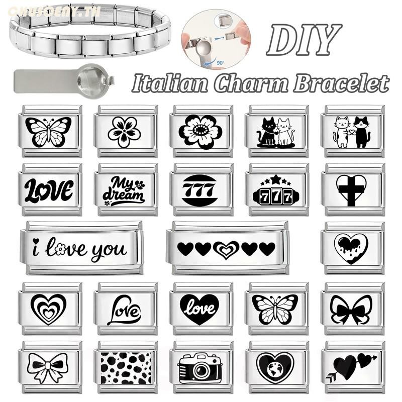 ดอกไม้สีดําตัวอักษร777หัวใจอิตาลีเสน่ห์สร้อยข้อมือพอดี9มิลลิเมตรสร้อยข้อมือสแตนเลส ทําเอง เครื่องประ