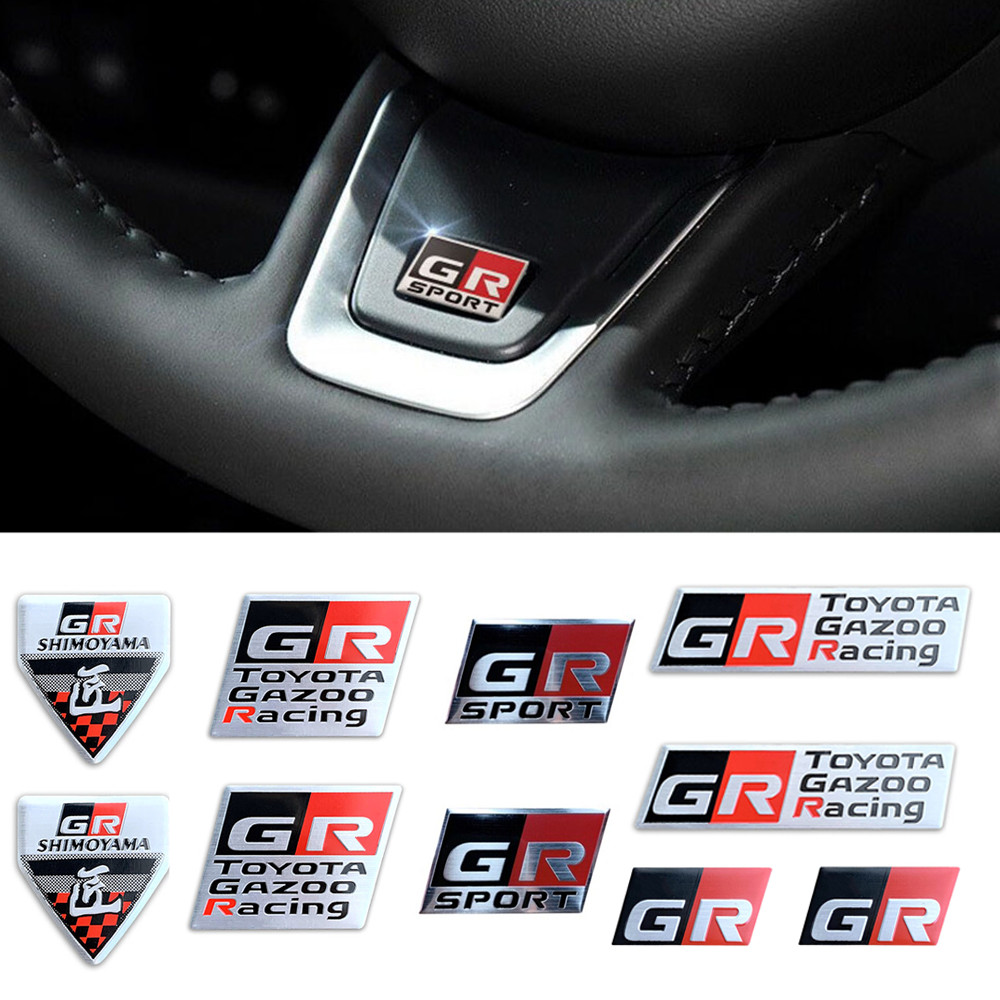 5 pcs GR โลโก้ 3D ป้ายสัญลักษณ์อลูมิเนียมโลหะรถสติกเกอร์อุปกรณ์เสริมสําหรับ Toyota GR Sport Gazoo Racing C-HR RAV4 Mirai Avensis Prado Prius Auto Racing VIOS