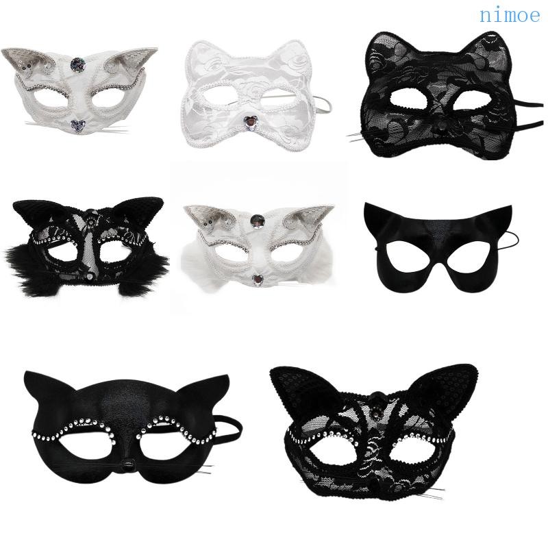 Nio Lace Fox สําหรับหน้าแมวสําหรับผู้หญิงปาร์ตี้สําหรับผู้ใหญ่สวมหน้ากากสัตว์ลูกไม้ฮาโลวีน Fox