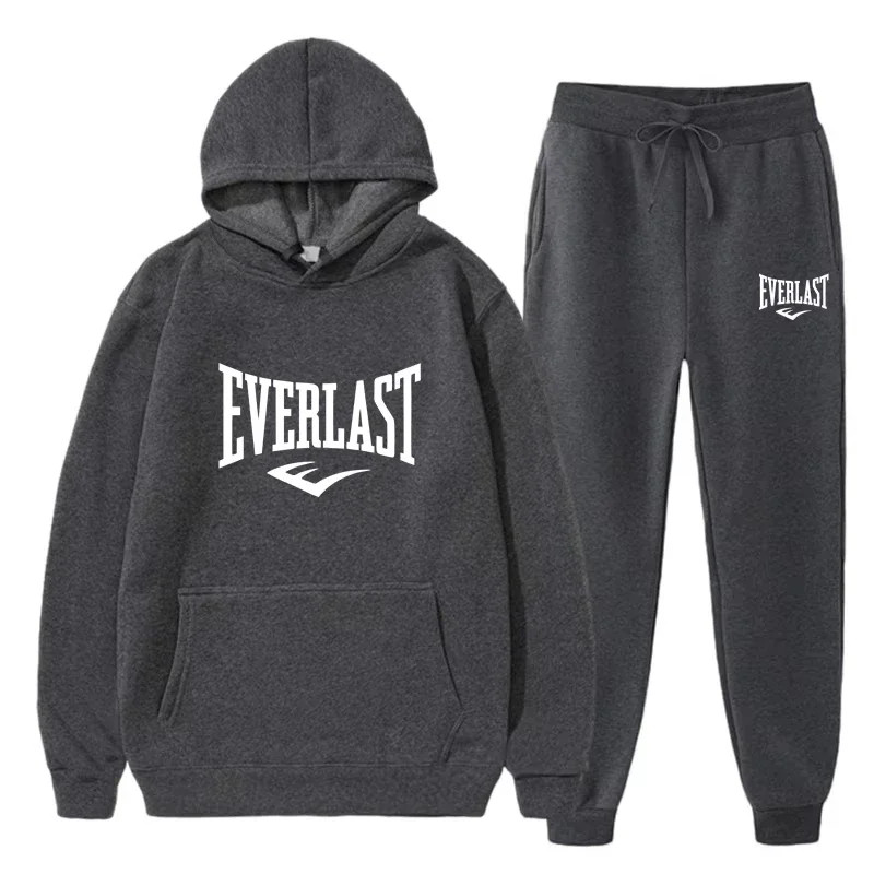ผู้ชาย EVERLAST ชุดกีฬาฟิตเนสยิมเสื้อผ้าวิ่งชุดกีฬาสายรัดฤดูใบไม้ร่วง/ฤดูหนาวชุดเสื้อกันหนาวหมวกสไตล์ใหม่
