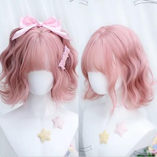 35เซนติเมตรเคลือบสีชมพูวิกผมโลลิต้าคอสเพลย์วิกผมสั้นวิกผมหยิ…