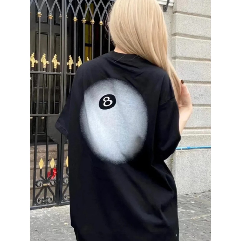 Stu**y 8 BALL FADE TEE รอยเปื้อน No. 8 BALL เสื้อยืดแขนสั้นฤดูร้อนสําหรับผู้หญิงสไตล์ Stusi อินเทรนด