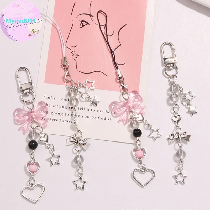 MyriadU Goth Y2K โทรศัพท์ Charm Bow Heart Star พวงกุญแจจี้กระเป๋าโทรศัพท์น่ารักอุปกรณ์เสริมสําหรับสาวผู้หญิงเครื่องประดับ TH