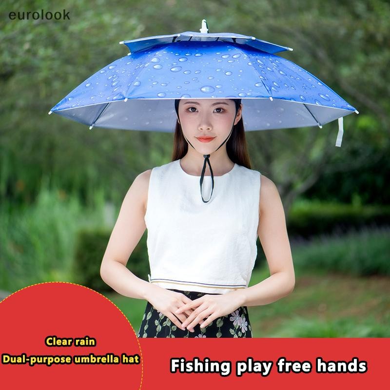 [ใหม่] Rain ร่มหมวกพับ Sun Shade กันน้ําตกปลา Headwear หมวกหัวชายหาด Double-Layer UV Protection [th]