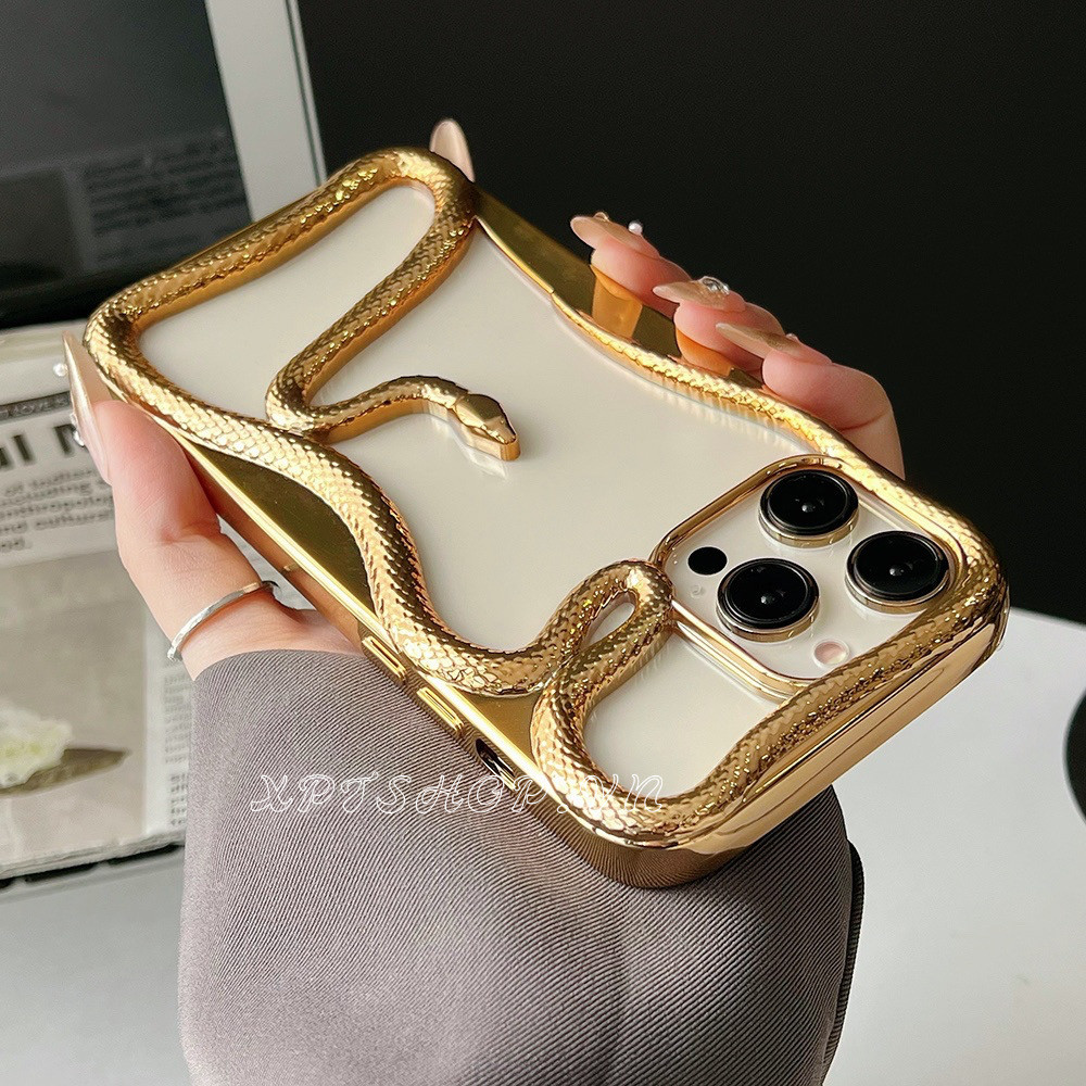 งูกลวงชุบพื้นผิวสดใสเคสโทรศัพท์สําหรับiphone 16 Pro Max 15 Pro Max 14 15 13 12 11 Pro Maxกันกระแทกป้องกันปลอก