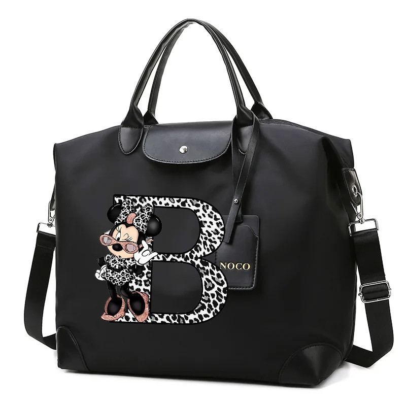 Minnie Mouse Letter AZ กระเป๋าสะพายไหล่พิมพ์ลายการ์ตูนผู้หญิง, กระเป๋าโท้ทความจุขนาดใหญ่, กระเป๋าสะพายข้างแนวทแยงระยะทางสั้น, กระเป๋าแม่
