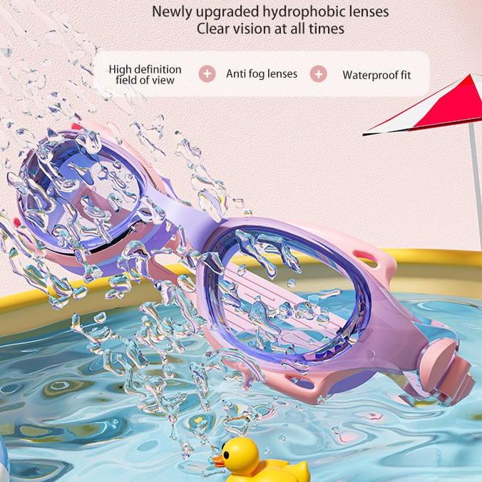 Hothotkids Goggle ว่ายน้ําการ์ตูนเด็กน่ารักกันน้ํา Anti Fog นักเรียนเด็ก HD สบายสาวกรอบเล็กแว่นตาว่ายน้ํา