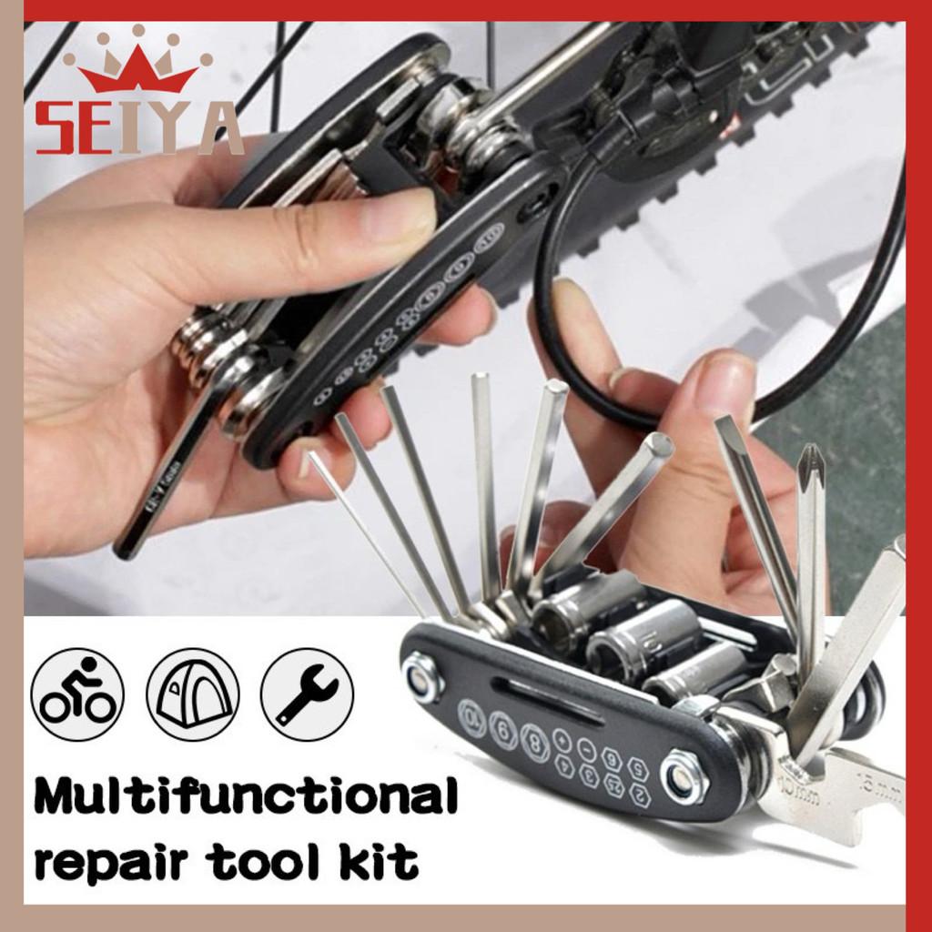 ชุดเครื่องมือซ่อมจักรยาน มอเตอร์ไซค์16 IN 1 แบบพกพา Bike Repair Tool Kit ชุดประแจและไขควง#seiya168