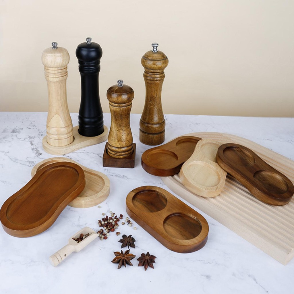 ถาดเกลือและพริกไทย Double-Grid Pepper Mill Holder เครื่องบดพริกไทย Rest ทนความร้อนถาดเคาน์เตอร์ครัว unhcxeth