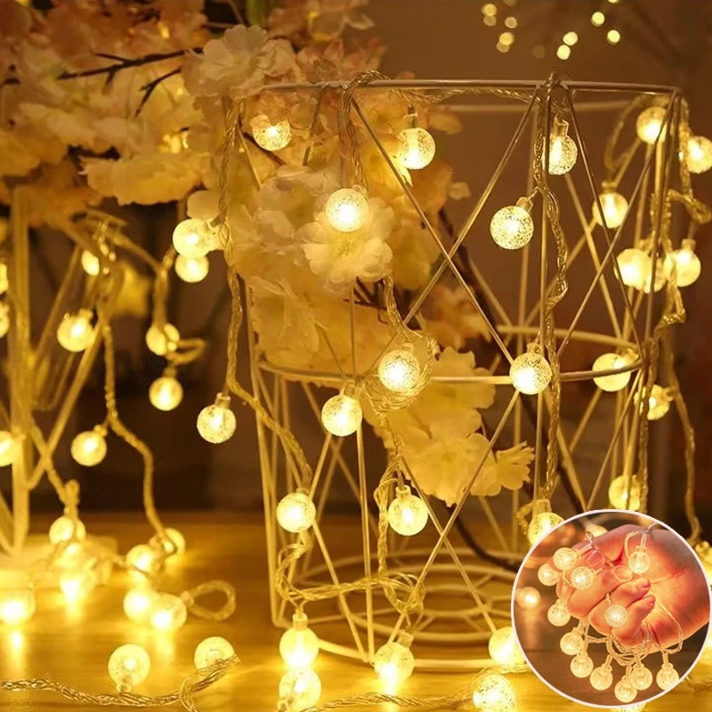 สินค้าพร้อมส่ง ไฟคริสต์มาส ไฟกลม โคมไฟคริสตัล 10/20/40/80LED ทนฝน ไฟตกแต่งบ้าน