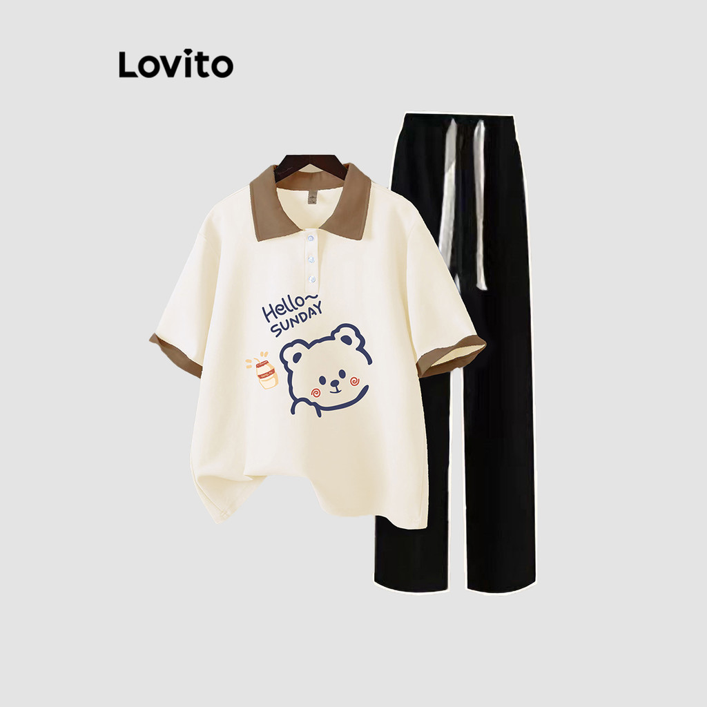 Lovito เสื้อยืดผู้หญิง ลายสัตว์ คัลเลอร์บล็อก สไตล์ลำลอง LNE57197