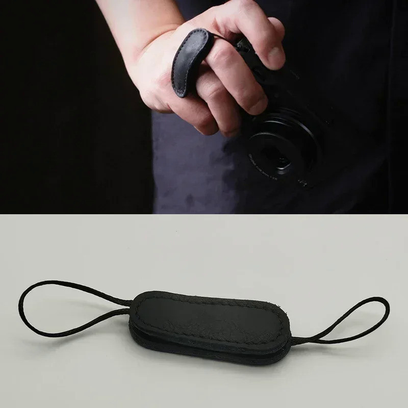 Black Genuine Leather Hand Finger Ring Band Lanyard Strap Sling Handle Camera String Bracelet for Ri