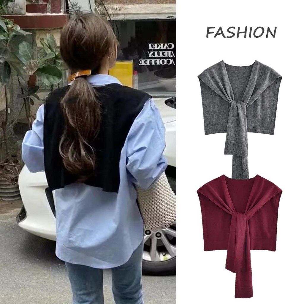 mimi&didi#สีแดงผ้าคลุมไหล่แฟชั่นถักผู้หญิง ผ้าพันคอ ใส่คู่กับเสื้อตัวไหนก็ได้#D605