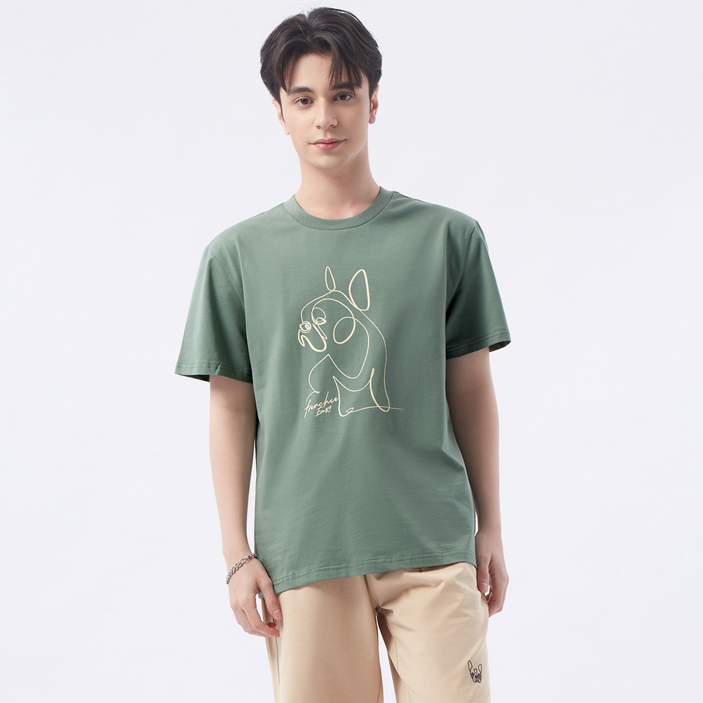 ESP เสื้อทีเชิ้ตลายเฟรนช์ชี่ อีซี่ ผู้ชาย สีเขียว | Frenchie Eazy Tee Shirt | 04039