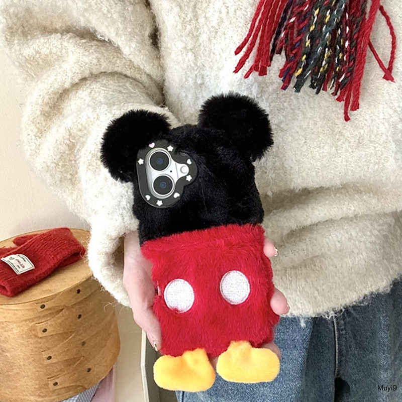 แฟชั่นฤดูหนาว Warm Plush 3D การ์ตูนน่ารัก Mickey Shell สําหรับ IPhone15ProMax Quakeproof เคสโทรศัพท์ I14ProMax ปลอก I16ProMAX 12PM นุ่ม I15/13Pro Anti-fall ฝาครอบ Iphone กลับกรณี