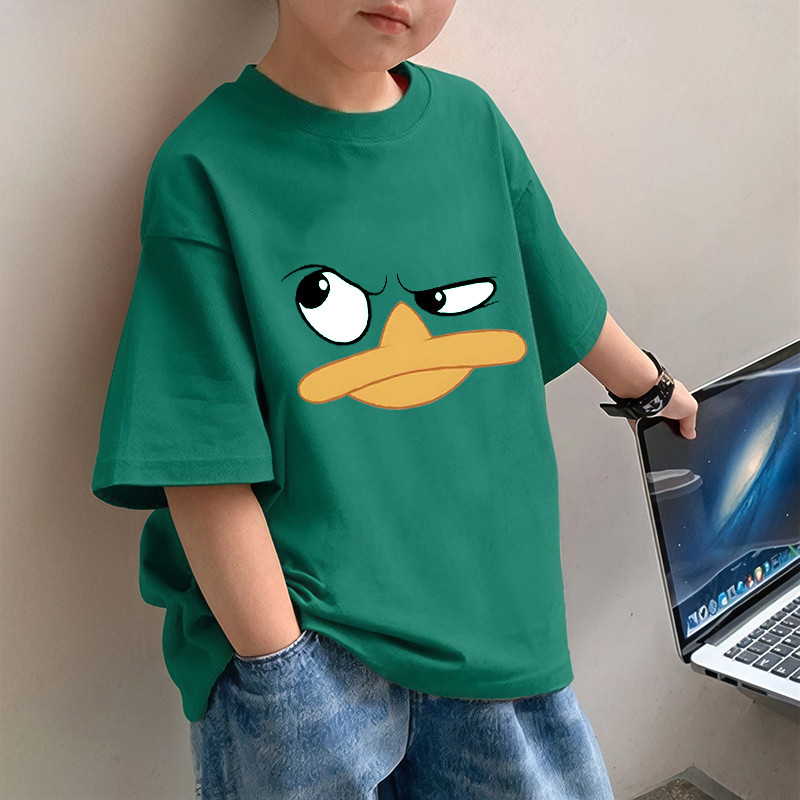 Kid T เสื้อ(15-50 กก.) 8 สีผ้าฝ้าย 100% บางเสื้อยืดพื้นฐานการ์ตูนพิมพ์ Tops Unisex Girl Boy ฤดูร้อนสวมใส่
