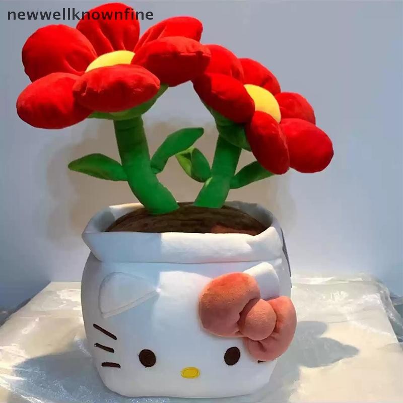Newwellknownfine 25cm Hello Kitty Plush Doll Potted Sanrio KT Cat Flower Pot แจกันดอกไม้พืชของเล่นดอกไม้ตุ๊กตาตกแต่ง COD