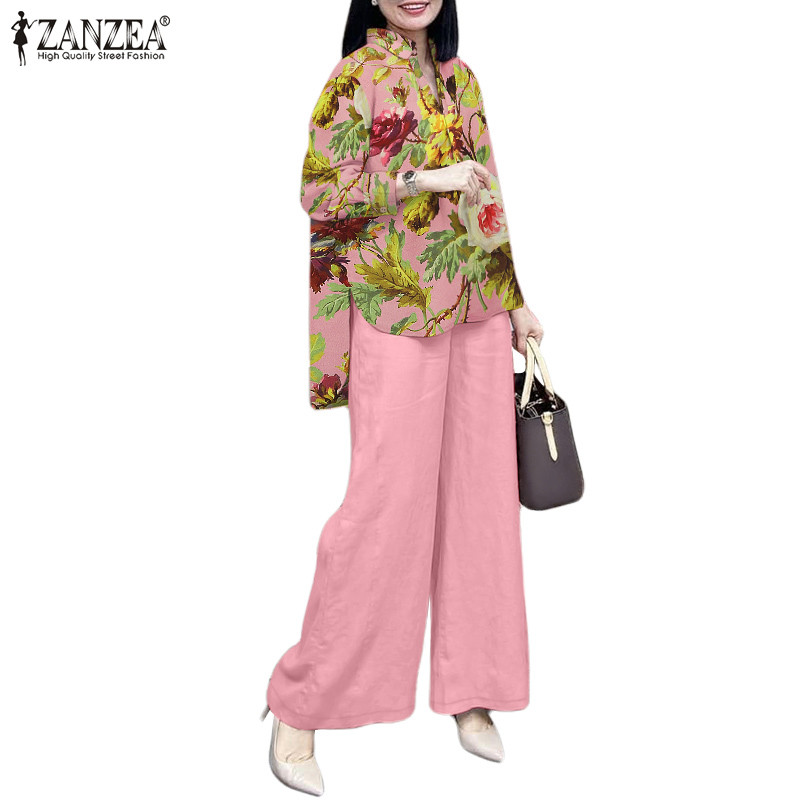ZANZEA ใส่ ซานเซีย ผู้หญิงเกาหลีข้อเท้าความยาวเอวยางยืดพิมพ์เปิดลง-ปกเสื้อชุดสองชิ้น — صورة 8