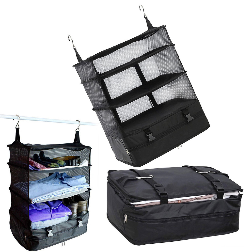 1 ชิ้น Multi-functional พับเสื้อผ้า Travel Organiser Triple แขวน Travel Organiser กระเป๋าแขวนกระเป๋าสําหรับตั้งแคมป์กลางแจ้ง