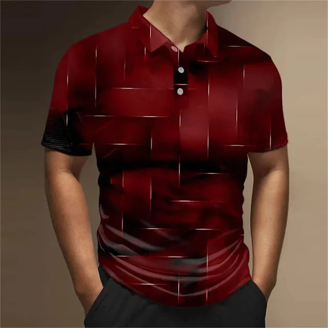 Cross Rack กราฟิกเสื้อโปโลผู้ชายลายสก๊อตเรขาคณิต 3D พิมพ์เสื้อยืดแฟชั่นสบายๆขนาดใหญ่ Street Lapel Tops ปุ่ม Tees