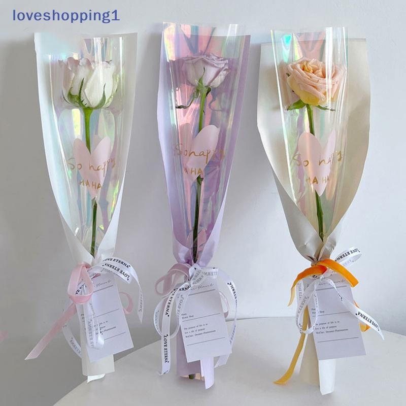 [Love shopping]   10 ชิ้นแขนกุหลาบเดี่ยวถุงห่อดอกไม้ถุงบรรจุภัณฑ์ช่อดอกไม้ใส Cellophane ห่อดอกไม้สําหรับวันวาเลนไทน์ TH