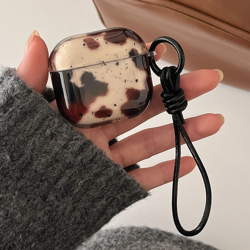 น่ารัก Black Agate Disizzying Dirty Spot สําหรับ AirPods 1 2 3 Pro 2 4 ANC Pro2 Pro3 2025 หูฟังฝาครอบป้องกันพร้อมพวงกุญแจเชือกหนัง