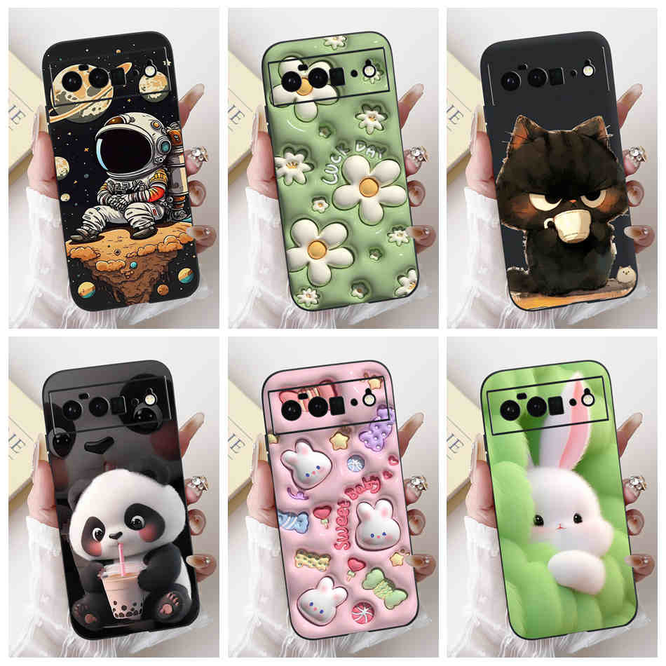 สําหรับ Google Pixel 6 Pro / Pixel 6 กระต่ายน่ารักแพนด้ารูปแบบการ์ตูนปลอก Pixel6 6Pro ซิลิโคนสีดําเคสโทรศัพท์แบบนุ่ม